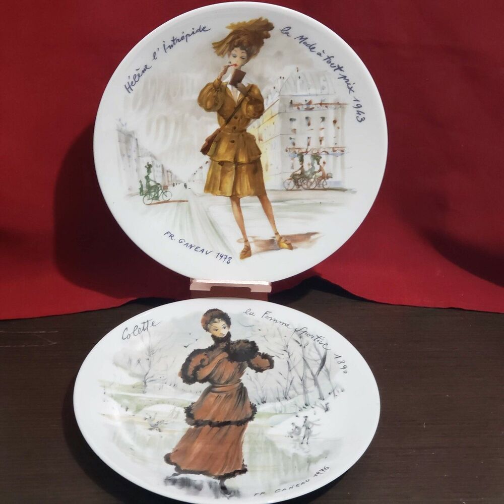 D'Arceau Limoges Les Femmes Du Siecle 1943&1890 France Ganeau Collector 2 Plates